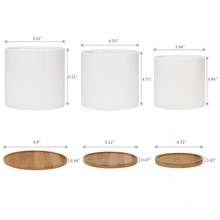 Wholesale 3 size durable white cheap plants pots ceramic flower pots succulent planter pot with bamboo tray